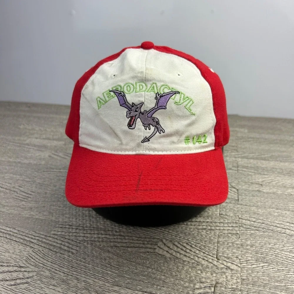Vintage 90s Aerodactyl Pokemon Hat Cap Strap Back Adjustable YOUTH Red Videogame